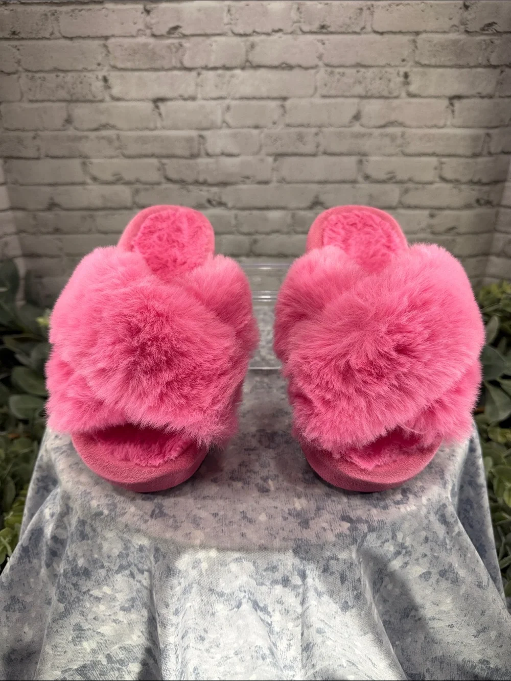Breezy Stride Pink Fluffy Open Toe Cross-band Cozy Platform Slippers Girls 3M